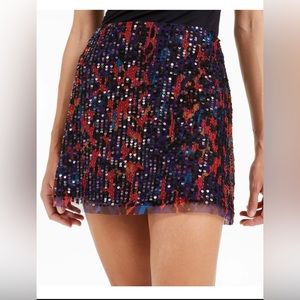 French connection - red/blue/purple sequins mini skirt size 0